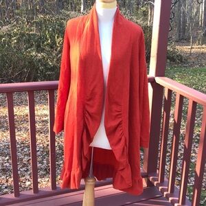 New! Earth Tec small rust long ruffled cardigan .
